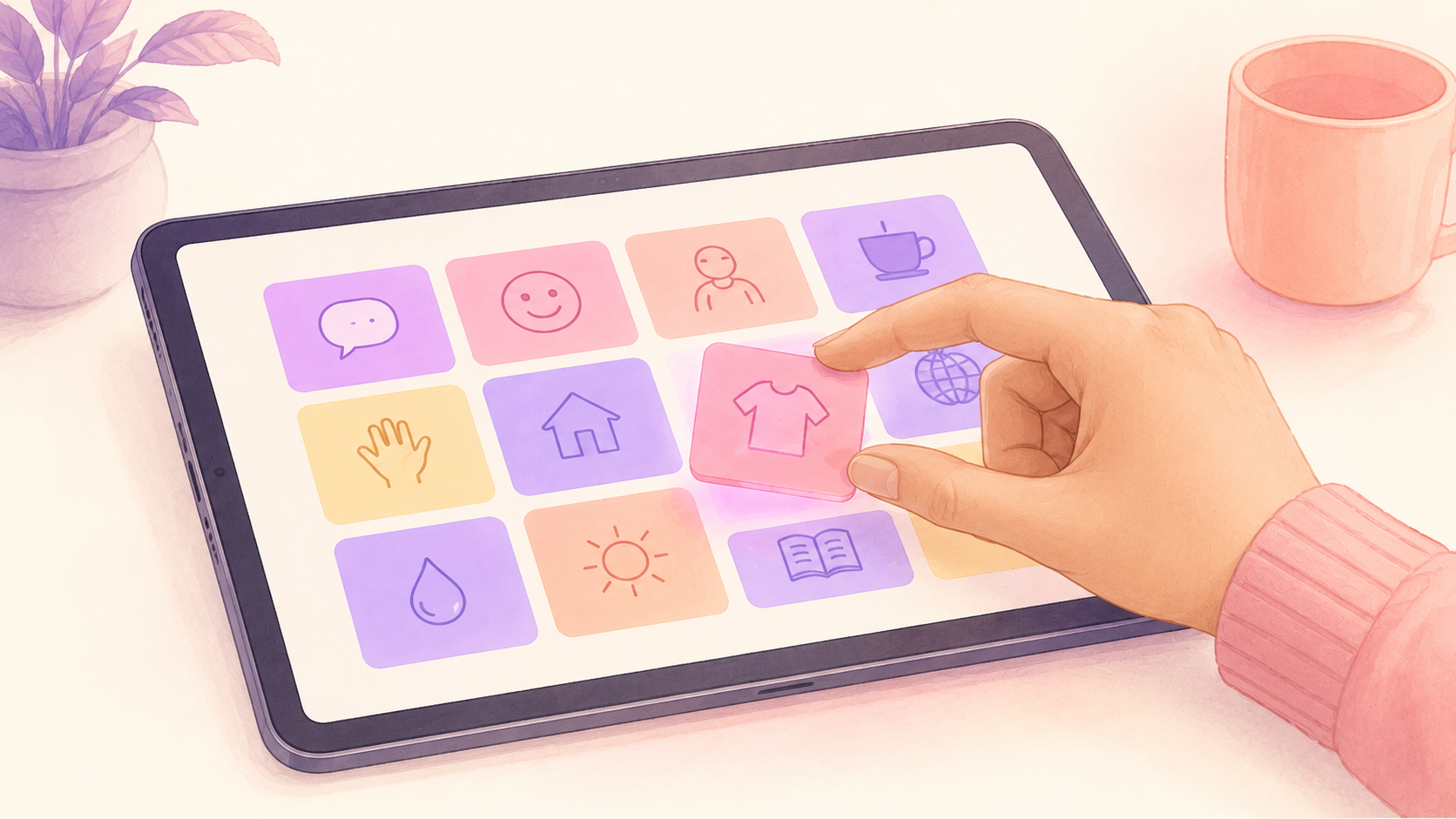 A hand lifting a tile on an AAC board to edit it