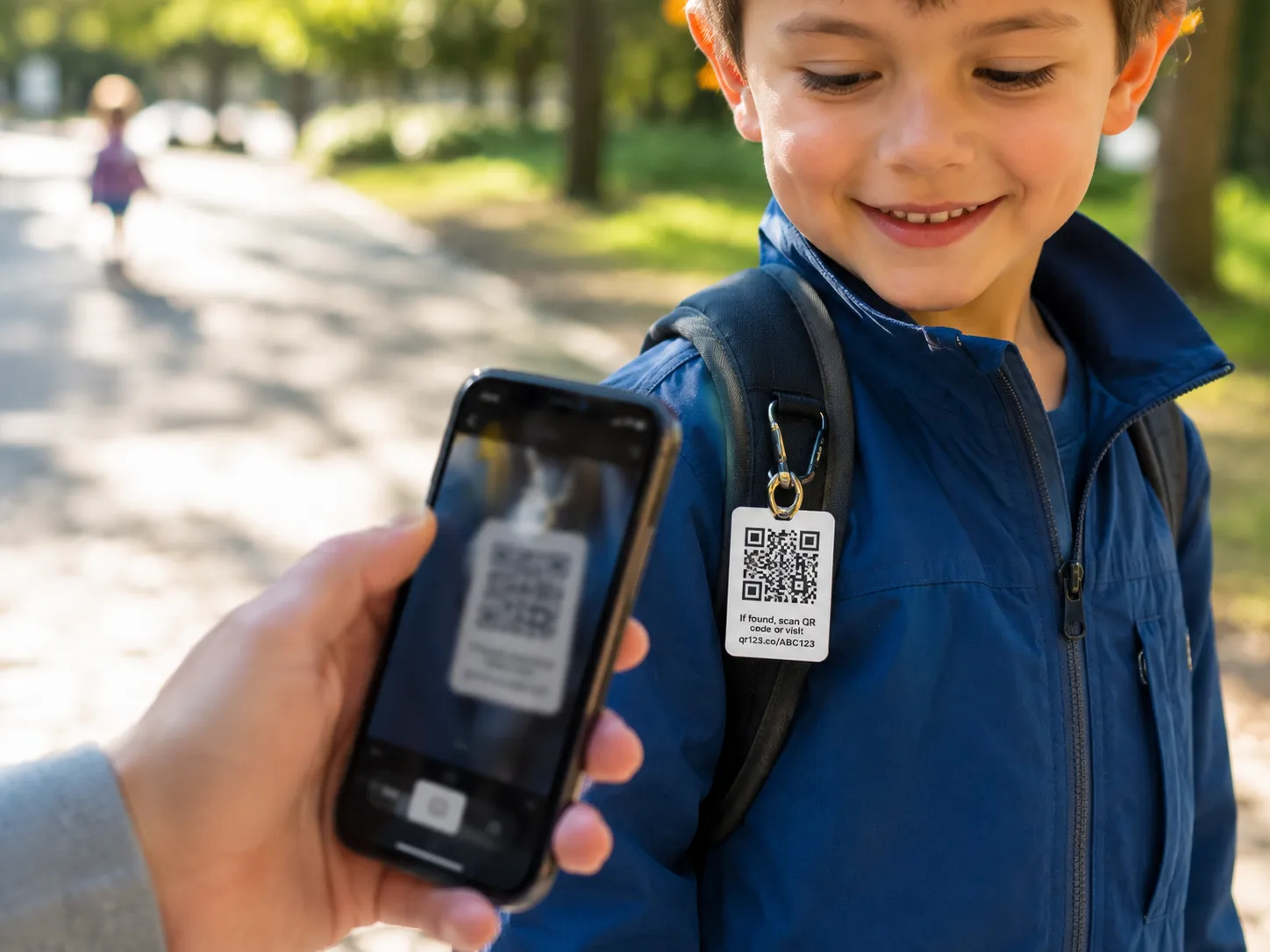 QR code on a backpack at school